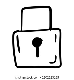 Hand Drawn Lock Padlock. Doodle Protection Security Icon Isolated On White. Sketch Of Security And Protection Element. Symbolshome Protection Vector Illustration