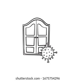 hand drawn lockdown icon symbol 
 illustration for corona virus disease with doodle style vector