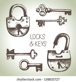 Hand drawn locks and keys set