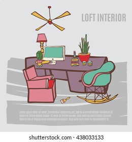 Hand drawn loft interior