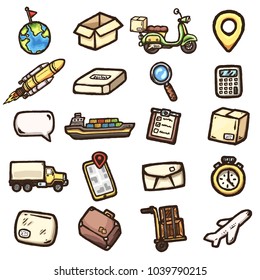 Hand drawn logistic icons. Vector icons set.