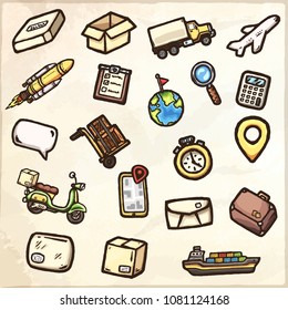 Hand drawn logistic icons. Vector icons set.