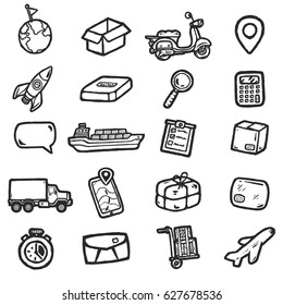 Hand drawn logistic icons. Vector icons set.