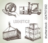 Hand drawn logistics and delivery sketch icons set. Vector illustration