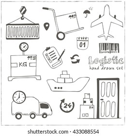 Hand drawn logistics and delivery sketch icons set isolated vector illustration