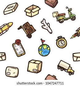 Hand drawn logistics seamless pattern.