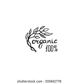 Hand drawn logo for 100%  organic products. 