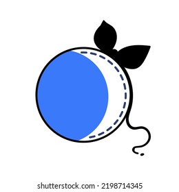 Handgezeichnetes Logo schwarz-weiß aus Mond, Bogen, Naht, Nähen. Vektorgrafik. Elemente in grafischer Stilbezeichnung, Karte, Aufkleber, Menü, Verpackung. Gravierte Stilgrafik.