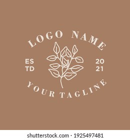 Hand Drawn Logo. Botanical Logo Template for photographer, fashion blogger, design studio, interior design. Monoline style Herb. Floral feminine logo
