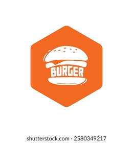 Hand drawn logo burger shop on orange background template