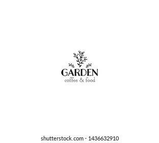 Hand drawn logo. Caffe and restaurant logo. Isolated botanical branch for business branding and identity, Design template for food blog, shop, boutique, cooking class, store, beauty salon, spa. Vector