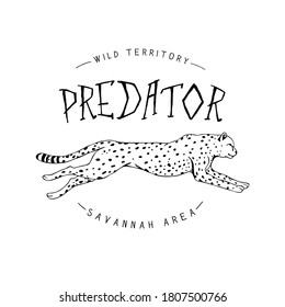 Hand drawn logo with cheetah .Design for printable .Vector illustration