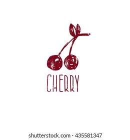 Hand drawn logo with cherry. Vector illustration