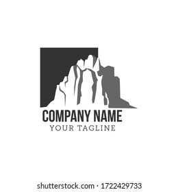 Hand Drawn Logo Of Cliff With Pines. Vector Travel Logotype