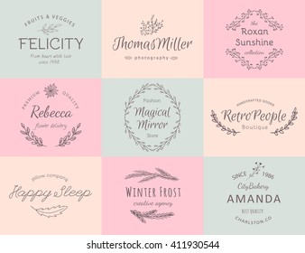 Hand drawn logo collection. Logo design with flowers and beautiful fonts. For designers, florists, photographers and other creative professions