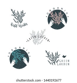 Hand drawn logo collection.Logo design with floral motif.