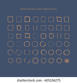 Hand drawn logo creation kit with squares and circles.