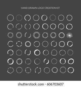Hand drawn logo creation kit with circles.