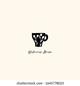 Hand drawn logo with cup and flowers