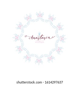 Hand drawn logo design, banner with hand drawn flowered wreath for boutique, cafe, show room