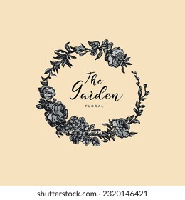 Hand drawn logo design, Floral logo design, Feminine branding, Botanical logotype, Twigs emblem, Collectin, Premade logo, Flower clipart