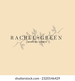 Hand drawn logo design, Floral logo design, Feminine branding, Botanical logotype, Twigs emblem, Collectin, Premade logo, Flower clipart