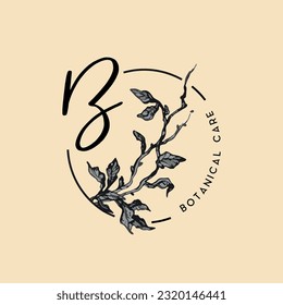 Hand drawn logo design, Floral logo design, Feminine branding, Botanical logotype, Twigs emblem, Collectin, Premade logo, Flower clipart