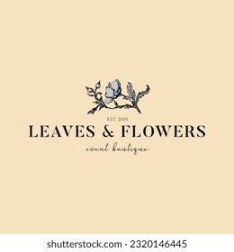 Hand drawn logo design, Floral logo design, Feminine branding, Botanical logotype, Twigs emblem, Collectin, Premade logo, Flower clipart