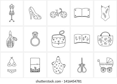 Hand drawn logo elements and icons. Hand drawn decorative vector elements with flower design .   This collection can be used for creating logos, business cards, postcards, wedding invitations