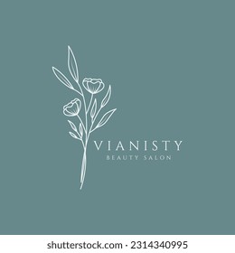 hand drawn logo feminine beauty floral botanical flower line art design vector illustration