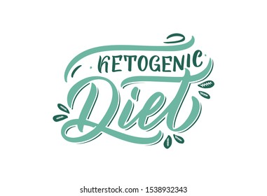 Hand drawn logo for ketogenic diet. Handwritten lettering composition isolated. Design for poster, postcard, banner, signboard. Print on cup, bag, shirt, package. Vector illustration.