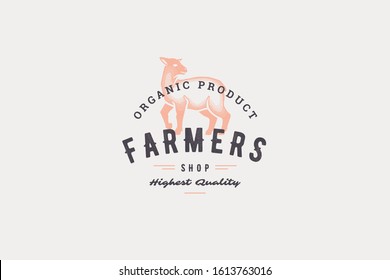 Hand drawn logo lamb silhouette and modern vintage typography retro style vector illustration. Logotype for butchery, farm meat market packaging and barbecue restaurant menu decoration.