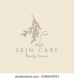 línea de logo dibujada a mano arte belleza femenina salón botánico floral spa cuidado cosmético diseño ilustración vectorial minimalismo