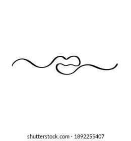 Hand drawn logo lips in black lines with red illustration.