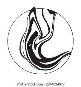 Logotipo dibujado a mano con textura de mármol líquido en círculo, ilustración vectorial aislada