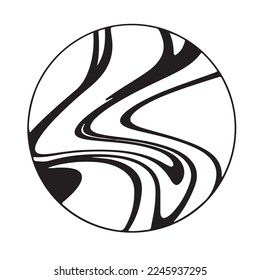 Hand drawn logo with liquid texture in circle, isolated vector illustration
