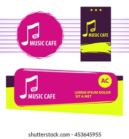 Hand drawn logo music cafe with style gradient color note . Element of internet banner, design template for menu of restaurant, bar.