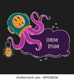 Hand drawn logo with octopus 