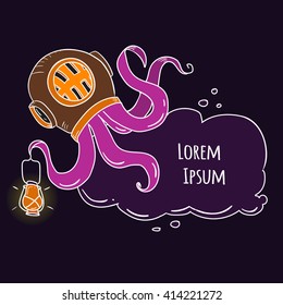 Hand drawn logo with octopus