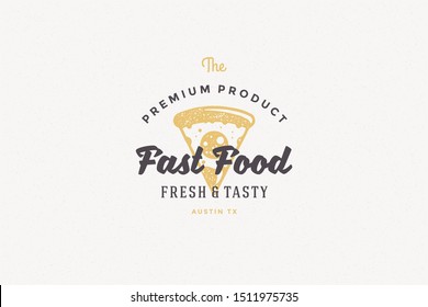 Hand drawn logo pizza slice silhouette and modern vintage typography retro style vector illustration. Pizzeria label for fast food packaging and restaurant menu decoration.