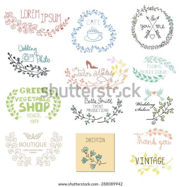 Hand drawn  logo template ,frame,invitations\
card.Doodle btanches.Colored  decor.For decorating  design\
template, invitations, holiday, baby design.Vector\
illustration