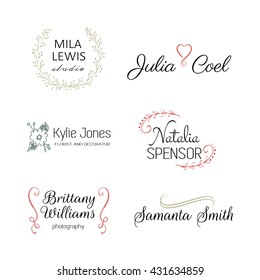 Hand Drawn Logo Templates Collection. Whimsical Floral Logo, Rustic Logo, Simple Floral Logo Set