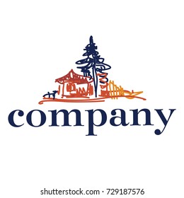 Hand drawn logo with tree and house