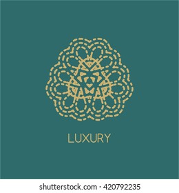 Hand drawn logo, vector design elements. Linear Gold emblem on a colorfull background. Logo template for Cafe, Hotel, Heraldic, Restaurant, Boutique. logo design for business