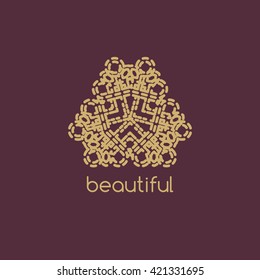 Hand drawn logo, vector design elements. Linear Gold emblem on a colorfull background. Logo template for Cafe, Hotel, Heraldic, Restaurant, Boutique. logo design for business