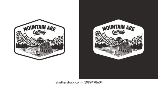 Hand Drawn Logo Vintage Outdoor Adventure Monochrome Mountain