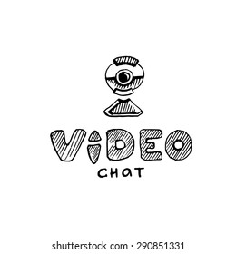 hand drawn logo with webcam isolate on white background
