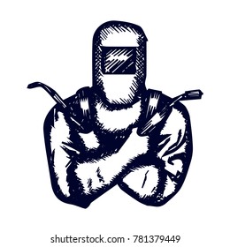 Hand Drawn Logo Welder with Crossed Hands. Vector illustration