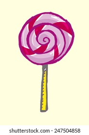 Hand drawn Lollipop Doodle. Isolated on a yellow background. Editable Clip Art.