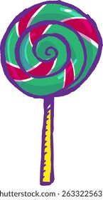
Hand drawn Lollipop Doodle. Isolated on a yellow background. Editable Clip Art.
